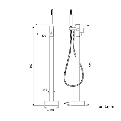 Robinet de baignoire autoportant cascade nickel brossé avec douchette - 4