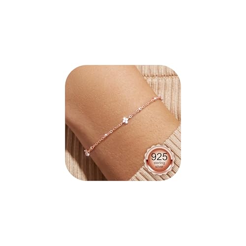 LOLIAS Clove Rose Gold Bracelet for Women 925 Sterling Silver Dainty Link Chain Bracelets with Bead Adjustable Women's Bracelet Rose Gold Jewellery for Women Ladies Girls