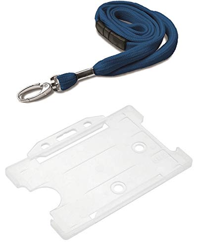 Identity-Plus: Light Blue Neck Lanyard (Recycled Material, Metal Lobster Clip, Safety Breakaway) with Clear Single Sided Landscape ID Card Holder (10)