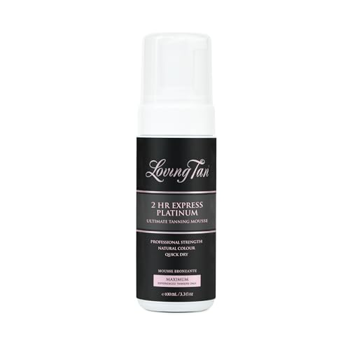 Loving Tan Platinum 2 HR Express Self Tanning Mousse, Darkest Shade Yet - Streak Free, Professional Quality Sunless Tanner- 5+ Applications per Bottle, Cruelty Free, Naturally Derived DHA, 3.3 Fl Oz