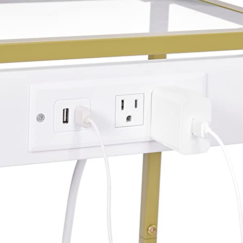 Homsho 2-Tier End Table With Charging Station, Set Of 2 Side Tables With Usb Ports, Tempered Glass Table Couch Table With Metal Frame, Nightstand For Small Spaces,Bedroom, Living Room, (2, Golden) #TOP7