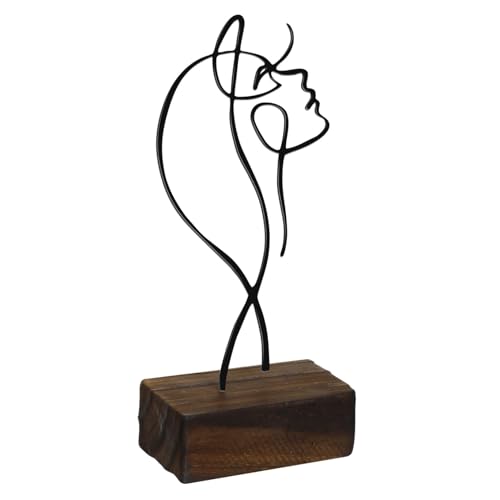 Cabilock Escultura de Línea de Hierro con Figura Base de Madera Negra Adorno de Escritorio Moderno para Decoración de Oficina y Hogar Estatua Artística Minimalista para Estantes y Mesas