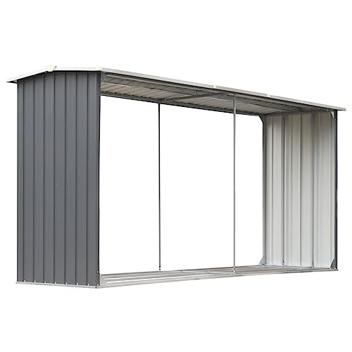 vidaXL Casetilla para Leña Acero Galvanizado Gris 330x92x153 Caseta Cobertizo