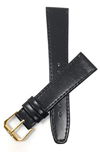 Bandini Extra Long (XL) 20mm Italian Leather Watch Band Strap - Black with Stitch - Classic - Slim - Gold Buckle