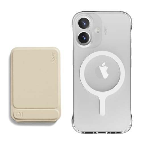 MOFT Phone Tripod Stand, MagSafe Wallet Tripod Stand, NFC-Supported Wallet Earthen Beige & Invisible Clear MagSafe Phone Case iPhone 16