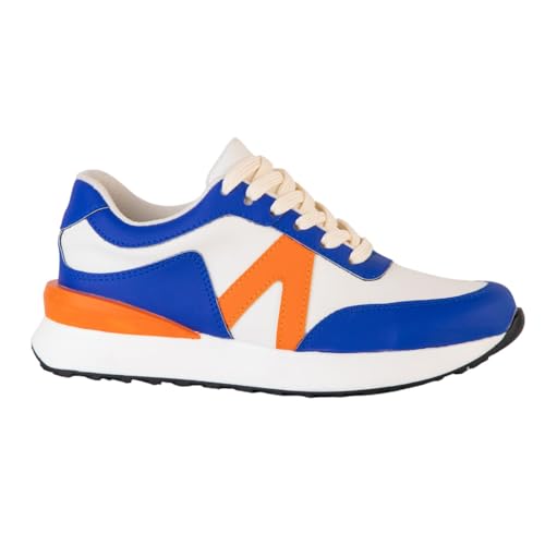 Makers Shoes - NOVA 6 - Women's Fashion Sneakers, Low-Top Athletic Shoes, Blue and Orange, Lace-up Casual Walking Shoes with Cushioned Insole
