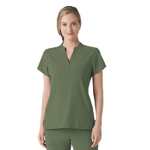 Wink Women's Mandarin Collar Scrub Top - Olive, 5X