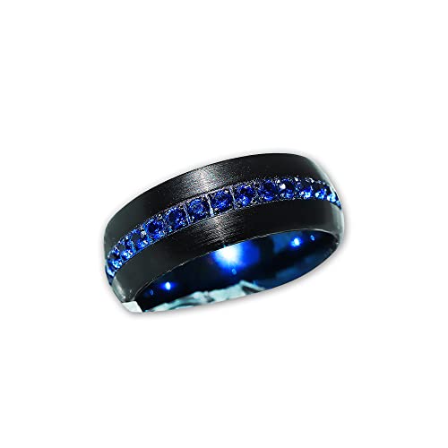 Bloom Jewelers Blue Diamond Wedding Band, Classic Tungsten Carbide Ring, One Size, Solitaire, Polished, Blue Stone, Round Shape, SI1-SI2 Clarity, 1 Carat, Men's Ring