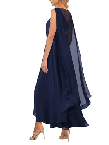 Image of Aisbei Women's Elegant One Shoulder A Line Flowy Maxi Dress Evening Gowns Party Formal Wedding Guest Dresses with Cape