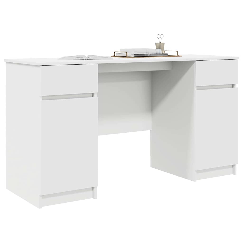 Scrivania bianca con cassetti in legno opaco, 140 x 49 x 76 cm, scrivania da ufficio, scrivania per computer, segretario, postazione di lavoro, casa, studio, spazio di archiviazione
