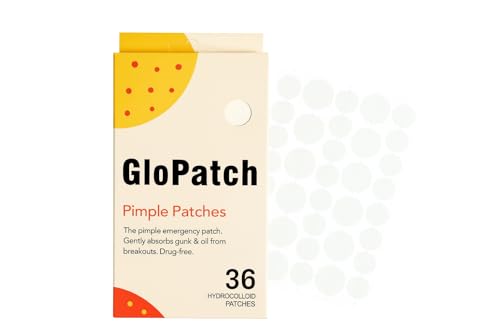 GloPatch Hydrocolloid Acne Pimple Patches for Shrinking Zits and Whiteheads in 1 use; Transparent Day or Nighttime Spot Stickers for Face and Skin (36 Count)