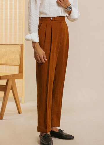 Vintage Men's Linen Pants Lightweight Premium Regular Fit Classic Dress Pants for Men Spring Summer4