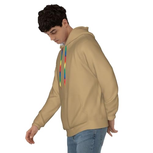 Mens Hoodie Pullover Casual Long Sleeve Drawstring Top Khaki Print Hooded Sweatshirt With Pocket3