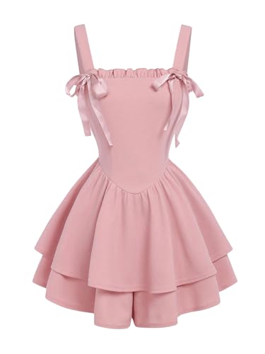 SHENHE Girl's Ruffle Hem Layered Sleeveless Dress Bow Cute Flare Short Dresses