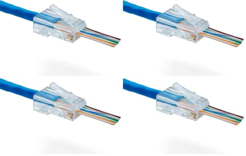 Image of TRUE CABLE Cat6 /6A RJ45 Pass Through Connectors, Unshielded (UTP) Modular Plug, UL Listed, EZ Crimp End, Gold Plated 3 Prong 8P8C, 100 Pieces (Pack of 4)