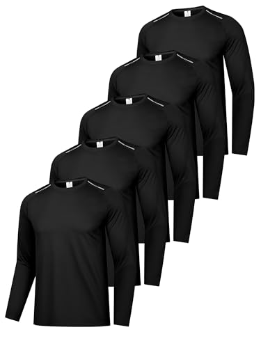 Holure 5 Pack Men's Sports Long Sleeve Shirts, Moisture-Wicking T-Shirts, Quick-Dry Fitness Training Wear. 5 Black-5P03-L