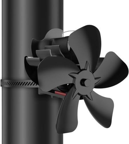 Ykgutilu Ventilateur Poele en bois à 5 feuilles, écologique et économie d'énergie, fonctionnement silencieux, avec thermomètre