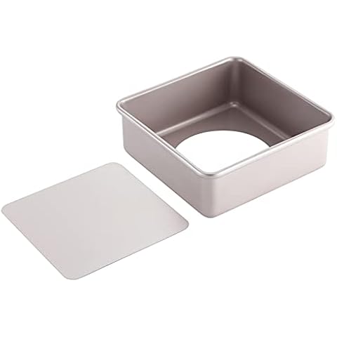 CHEFMADE Square Cake Pan, 8-Inch Deep Dish with Removable Loose Bottom Non-Stick Square Bakeware for Oven Baking (Champagne Gold) Cover