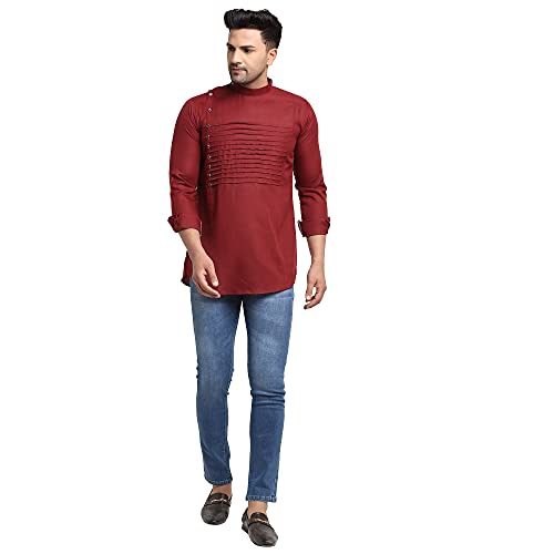 Image of SAIFOO Men's Rich Cotton Blind Short Kurta