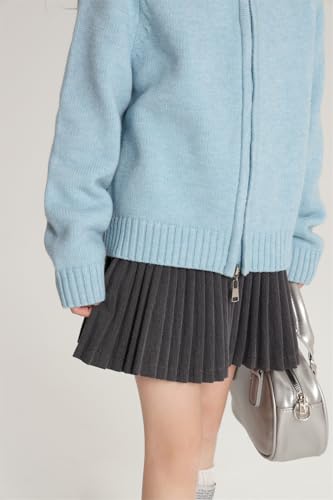 Image of Girls' Long Sleeve Knitted Cardigan Kids Zipper Shrug Sweaters Cropped Jacket Cover Up Tops
