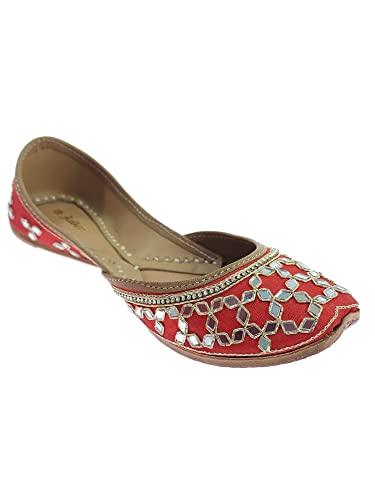 Image of Fulkari Women's Mirror Genuine Soft Leather Juttis | Bite and Pinch Free Jutis | Ladies Punjabi Jutti | Wedding Flat Stylish Mojari | Phulkari Ethnic Flats For Girls |