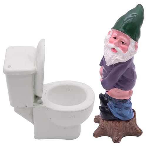 YARCHONN Garden Potty Gnome figurine Ornament 2 Set Dwarf Potty Mini Resin Statue Garden Accessories for Patio, Yard, Lawn Home Garden Decorations.