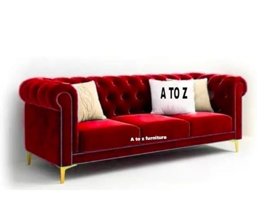 Image of A to Z Furniture Modern Classic Fabric & Valvet Tufted Chesterfield 3 Seater Sofa Living Room And Office(Maroon)