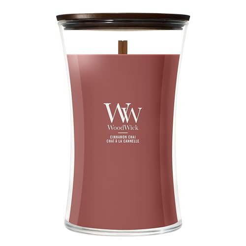 WoodWick Große Sanduhr-Duftkerze | Cinnamon Chai | mit knisterndem Docht | Brenndauer: bis zu 130 Stunden