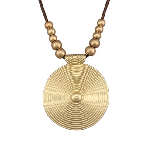 JAOYU Large Pendant Necklace Women Gold Circle Boho Leather Necklaces