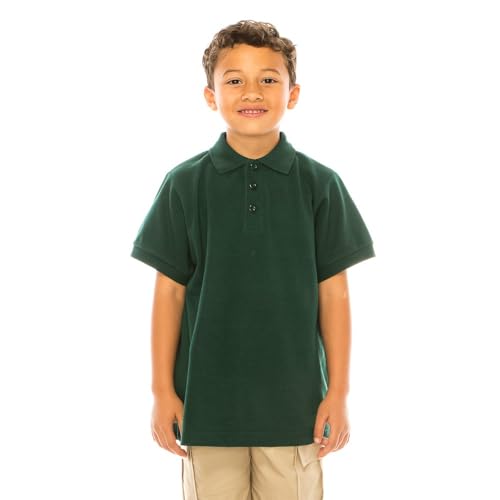 Image of unik Boy's Premium Quality Pique Polo Uniform Shirt Short Sleeve White Sky Blue Navy Hunter Green Burgundy Black Red
