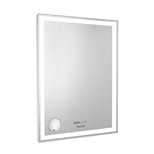 Homfa 60x80cm Bathroom Mirror Wall Mounted Illuminated Mirror LED Makeup Mirror Cosmetic Mirror with Anti-fog Demister, Touch Sensor Switch, 10X Magnifier, Memory Function, 3 Dimmable Modes