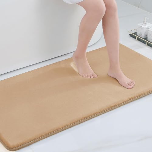 Cybrixus Bathroom Rug Mat 60x120cm, Soft and Absorbent Microfiber Bath Rugs, Non-Slip Shaggy Bath Carpet, Machine Wash Dry, Bath Mats for Bathroom Floor, Tub and Shower(Khaki)