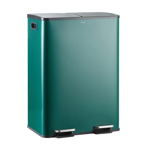 CASABEL Poubelle Tri Selectif 60L – Poubelle 2x30L avec Pédale, Acier INOX VERT FONCÉ antitraces, Double Compartiments, Poubelle 2x30L Cuisine,avec Bacs...