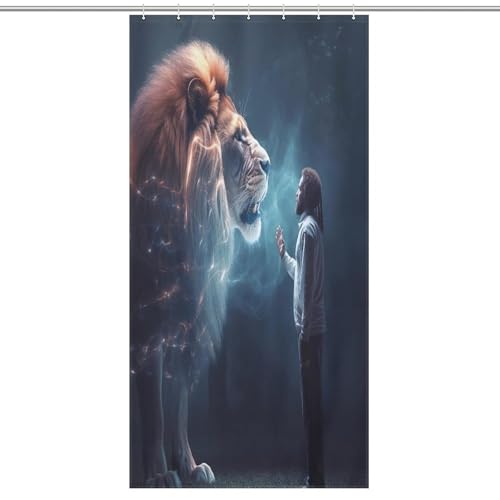 Rideau de douche lion en polyester lavable 92x183cm pour baignoire d'hôtel et maison