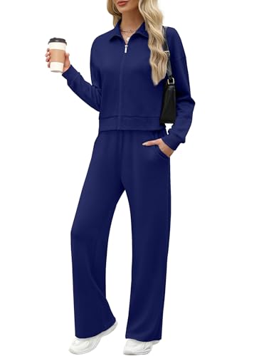 Image of XIEERDUO Lounge Sets for Women 2025 Sweatsuit 2 Piece Outfits Sweatshirt Wide Leg Sweatpant Tracksuit Matching Set
