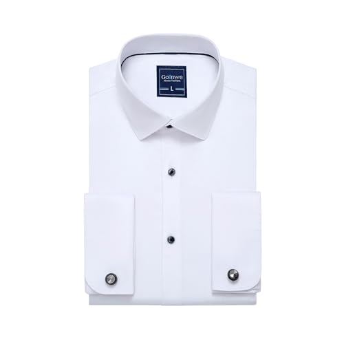 Gollnwe Men's Dress Shirt French Cuff Shirt for Men Slim Fit Stretch Spread Collar with Metal Cufflink