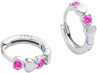 Double Love Heart Cubic Zirconia Small Hoop Earrings for Women Teen Girls 925 Sterling Silver Tiny Cute Huggie Hoops Cartilage Hypoallergenic for Sensitive Ear Birthstone