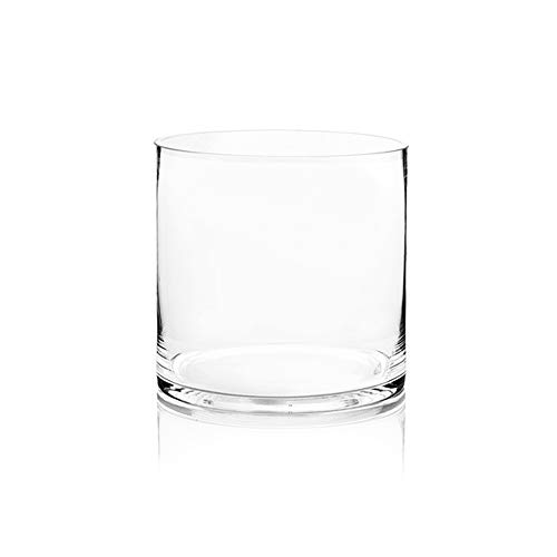 WGVI Thick Weighted Clear Right Cylinder Glass Vases, 8" W x 8" H, Equilateral Cylinder Glass Candle Holders Flower Arrangement Centerpieces Tabletop Storage Container Home Decor, 1 Piece