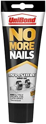 UniBond No More Nails Invisible, Heavy-Duty Clear Glue for Instant DIY mounting & repair jobs, Strong Glue for Wood, Ceramic, Metal, Concrete, Plaster, Brick etc, Interior use, no gun needed, 184g