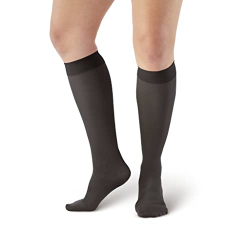 Ames Walker Aw Style 209 Microfiber Opaque 15-20 Closed Toe Knee Highs Black Large #TOP5