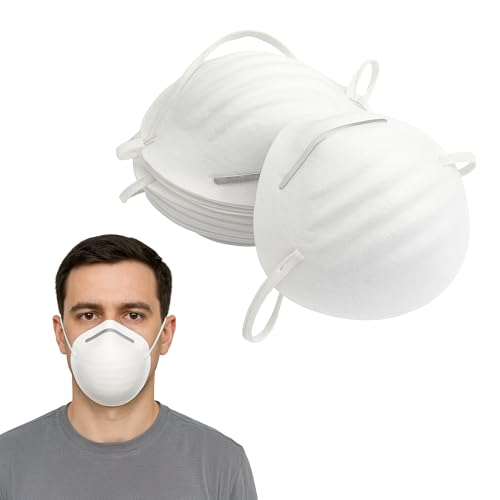Navoys Disposable Dust Masks Cup Shaped Design with Elastic Head Straps Lightweight Breathing Mask for DIY Sanding Decorating White 1 Count (Pack of 12)