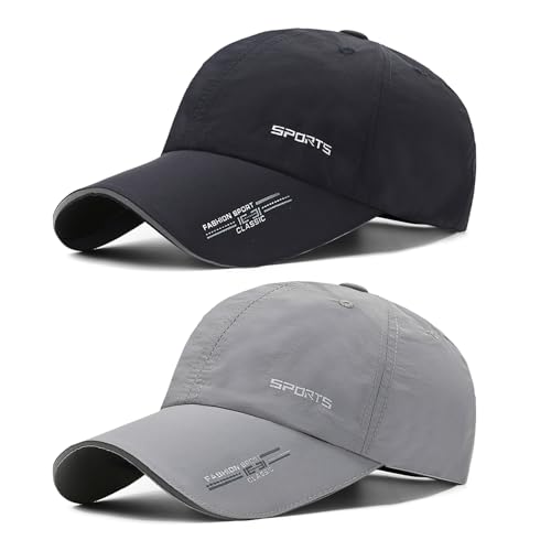 AYPOW 2 Pcs Baseball Cap Herren Damen, Schnelltrocknend Basecap Running Cap mit Reflektierende Krempe Unisex, Leichte Schildmütze Verstellbar Draußen Kappen Sonnenhut Golff Tennis Cappy Sommer Caps