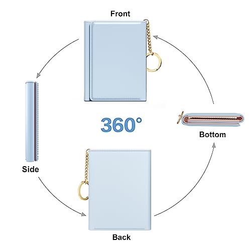 Image of Rouidr Womens Wallet, Small Slim RFID Card Wallets for Women, Cute Front Pocket Trifold Leather Card Organizer with 7 Slots & ID Window, Blue