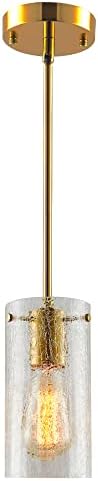 ROLERADA Gold Glass Pendant Light with Handcrafted Textured Glass Shade, Modern Farmhouse Mini Pendant Lighting in Brushed Brass Finished Island Pendant Light for Kitchen Bathroom, Bulb Included