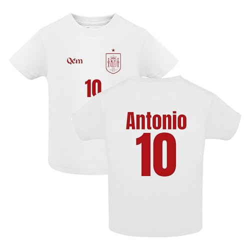 Camiseta De Fútbol Personalizada | España | Bebé | No Oficial | Deporte (12 Meses, Blanca)