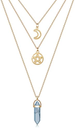 MJARTORIA Moon Pentagram Necklace Multi layer Necklace Gothic Charm Pendant Alloy Necklace Set for Women Girl Valentine's Day Mothers Day Gifts