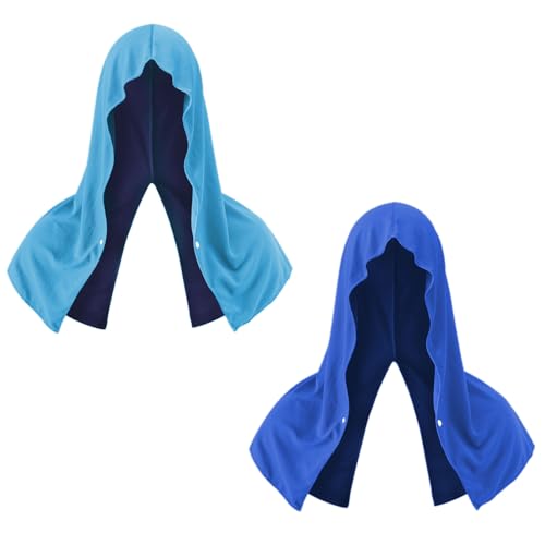 LELE LIFE 2 Pack Cooling Hoodie Towel for Neck and Face, Instant Cooling Towels for Hot Weather, UPF 50 Sun Protection, Soft Breathable Cooling Neck Wraps Cold Rag (Sky Blue + Navy Blue)