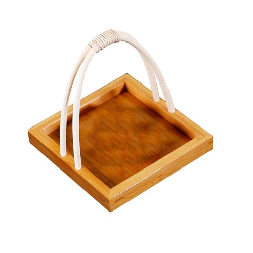 Bandeja para sushi estilo japonés de bambú con asa miniatura 1