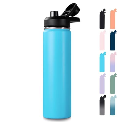 Image of Fijinhom Insulated Water Bottle with Handle, 304 Stainless Steel Water Bottles with Wide Mouth, Double Wall Vacuum Sports Water Bottle, BPA Free, Keep Cold and Hot, 24 Ounces, Monster Blue