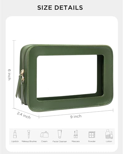 Image of LETGO Clear Makeup Bags, TSA Approved Toiletry Bag with Zipper, Travel Makeup Organizer Fit Carry-on Travel Essentials,Small Cosmetic Bags Pouch for Women Men (Clear-Vintage Green)